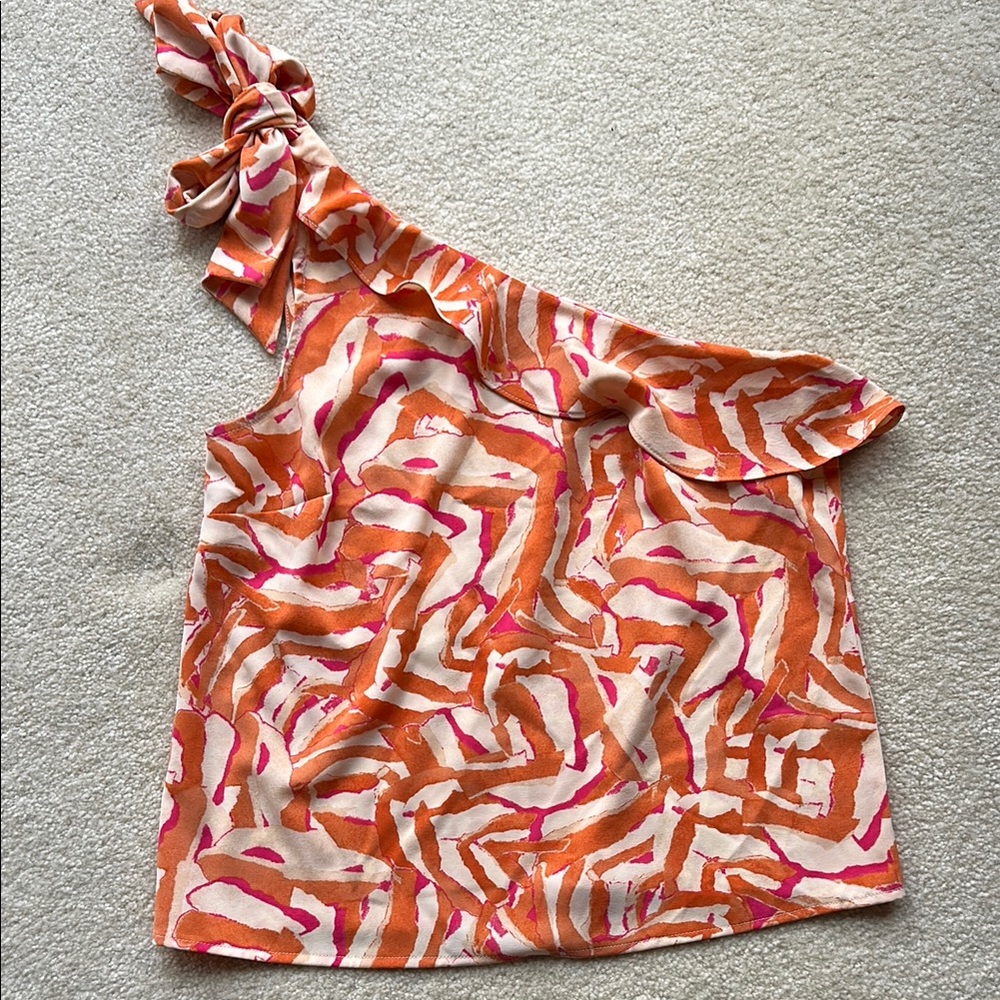 Stylish Orange and Pink One-Shoulder Top, Nine West, Size S
